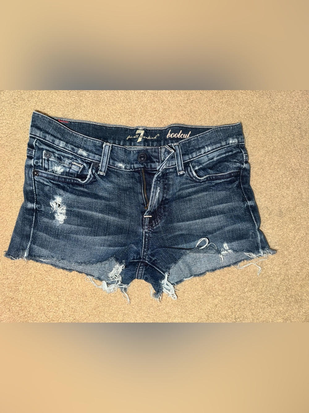 7 for all man kind Dark Blue Distressed Denim Shorts